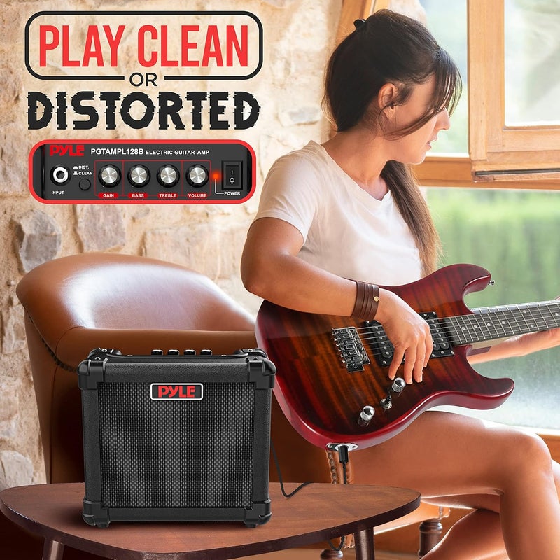 Pyle Portable Electric Guitar Amplifier - Battery or Wall Power 10 Watts Mini Instrument Amp with 5-Inch High Definition Speaker, Volume, Bass, Treble, Distortion, Gain Controls, AUX Input - Image 5